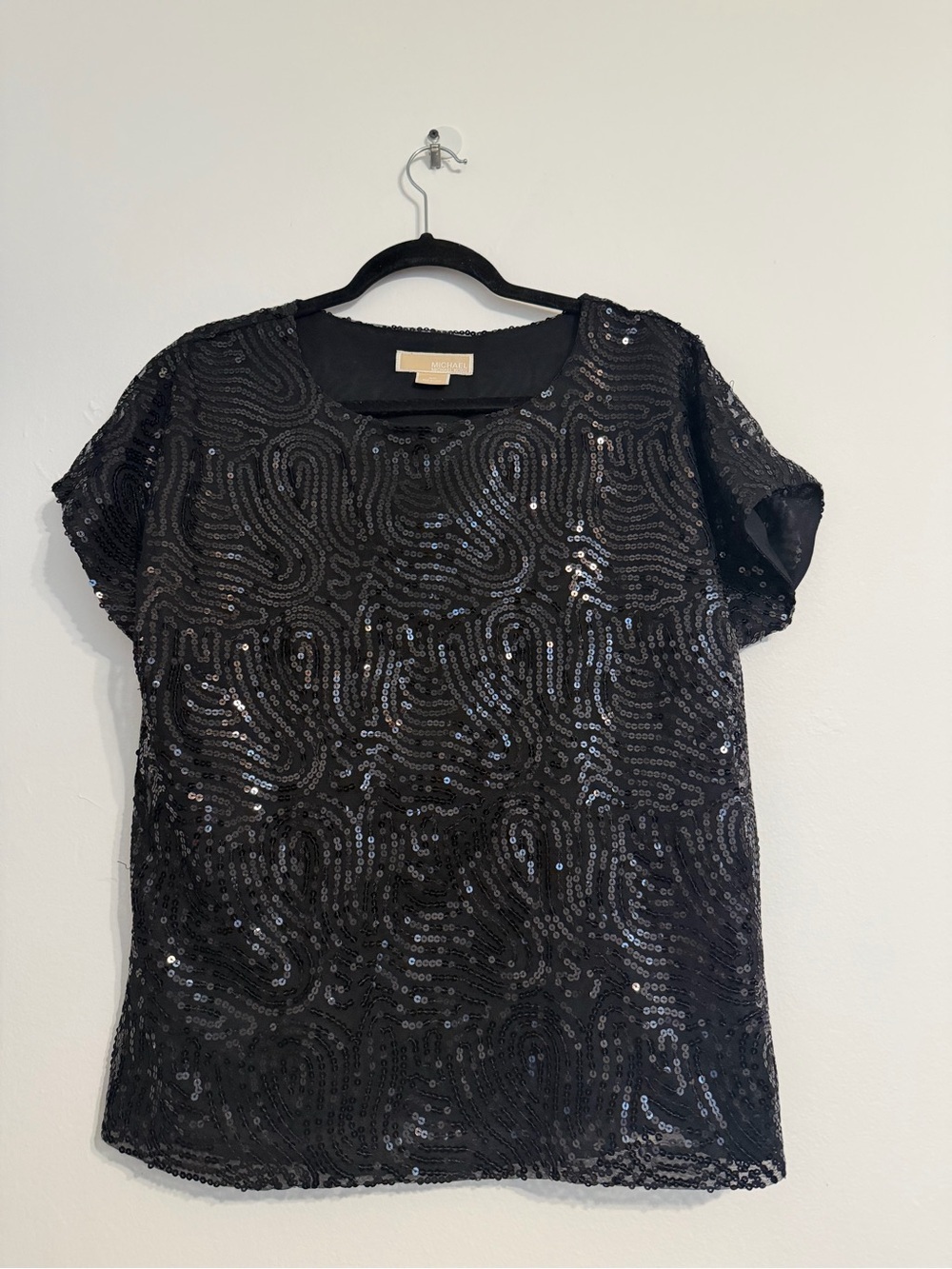 Michael Kors Black Sequin Short-Sleeve Blouse